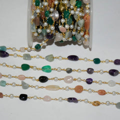 Pearl & Naturel Oval Disco Multi Chains Permanent Bracelet