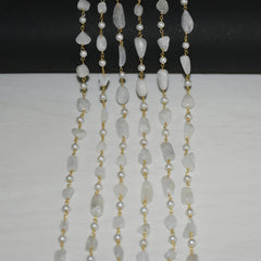 White Pearl & Natural White Rainbow Oval Beads Chain Permanent Bracelet