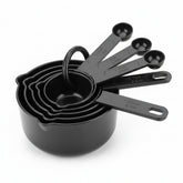 10-piece set of black plastic measuring cups and spoons. - Each Set