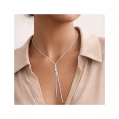 Demifine Rhodium Plated Stainless Steel Snake Chain Lariat Drop Necklace - Each