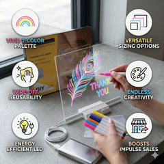 LED Acrylic Note Board with Colorful Marker Pens & Erasable Cleaning Cloth