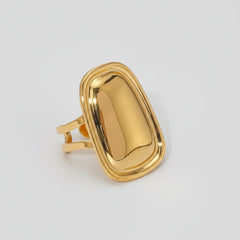 Gold Smooth Oval Chunky Statement Free Size Ring – Each