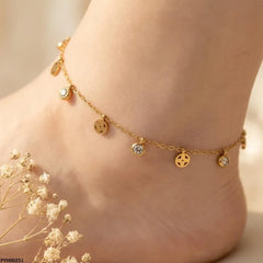Stainless Steel Gold Floral Charm Anklet
