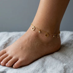 Stainless Steel Gold Geometric Ring Dangle Anklet