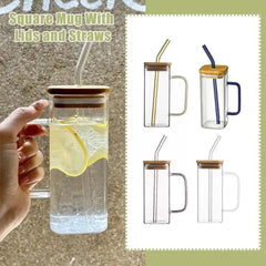 Modern Square Borosilicate Glass Cups with Colored Handles -400ml