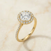 Gold Round Zircon Halo Ring