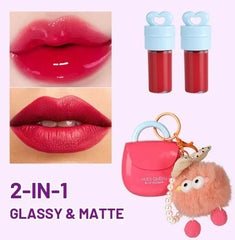 HUES QUEEN 2-in-1 Lip Gloss & Matte Lip Color with Keychain