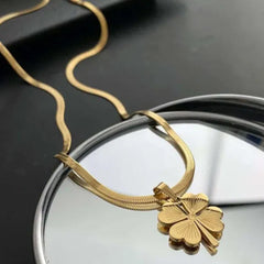 Stainless Steel Gold Four Leaf Clover Chain Necklace