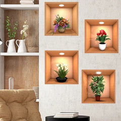 4-Piece 3D Simulated Plant Vase Wall Stickers