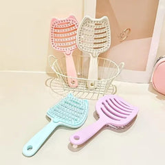 Cute Cat-Eared Hollow Out Detangling Hair Brush with Removable Base -Each