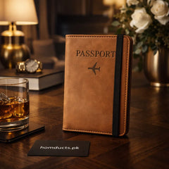 Faux Leather Passport Holder Cover and Travel Wallet with Elastic Band