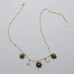 Gold Flower & Crystal Charm Choker Necklace