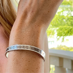 Stainless Steel Silver Greek Key Engraved Bangle Bracelet