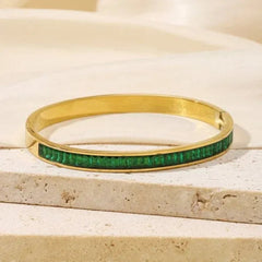 Gold Plated Green Crystal Bangle Bracelet