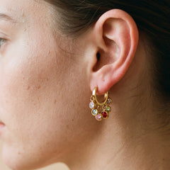 Gold Multicolor Crystal Charm Huggie Earring