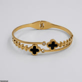 Gold Dual Clover Crystal Bangle