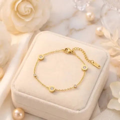 Gold Roman Numeral Crystal Disc Chain Bracelet