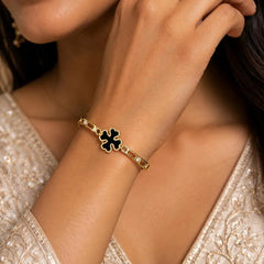 Gold Black Clover Crystal Bangle