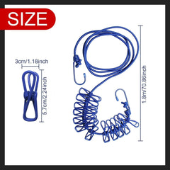 Multi Functional Portable Drying Rope with 12 Clips and 2 Hooks Travel Clothesline Rope