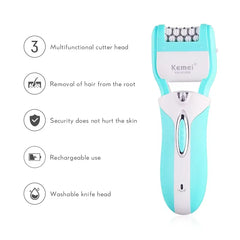 Kemei KM-6198B 3-in-1 rechargeable Electric Epilator