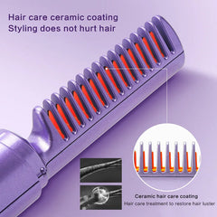 Mini 2 in 1 Professional Wireless Rechargeable Hair Straightener Curler Comb