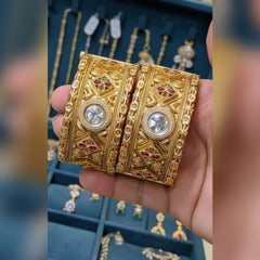 Zircon Work High Quality Rajwari Gold Bangles