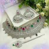 Zircon Necklace Set – Silver Multi Color Sparkle