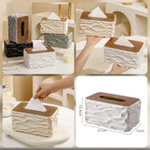 Nordic Wavy Tissue Box Cover with Wooden Lid - Each