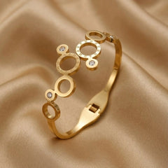 Golden Geometric Crystal Bracelet with Circular Link Design - Each
