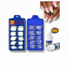2 Packs of Artificial nails (100pcs in each pack) 1pcs Nail Glue
