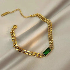 Stainless steel Green Square Charm Bracelet  - Each