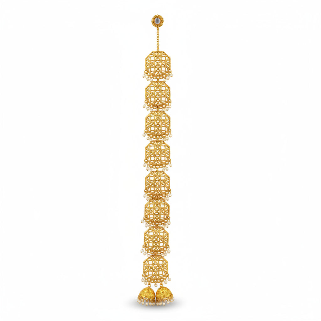 Paranda Rajwari Gold Polish – 8 Bunch with 2 Jhumki