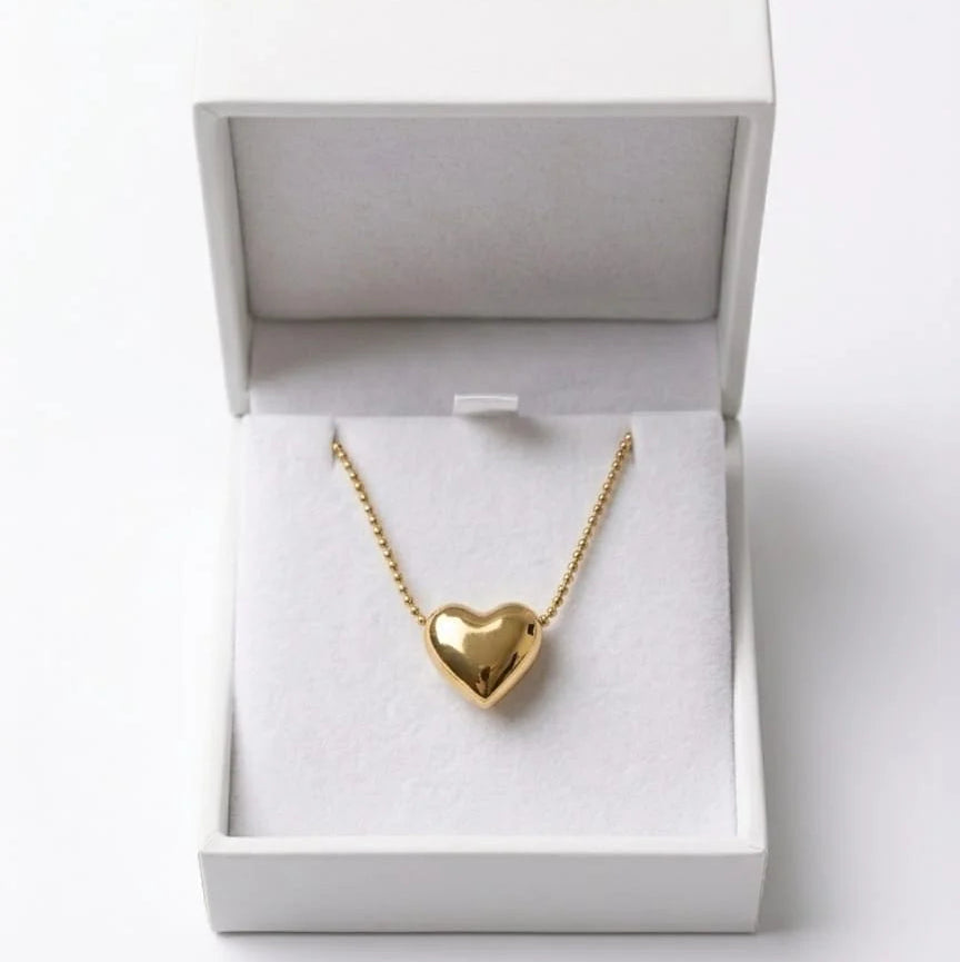 Gold Puffy Heart Necklace - Each