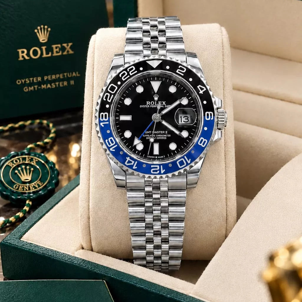Rolex GMT Style Stainless Steel Watch with Working Date and Butterfly Lock - With Box