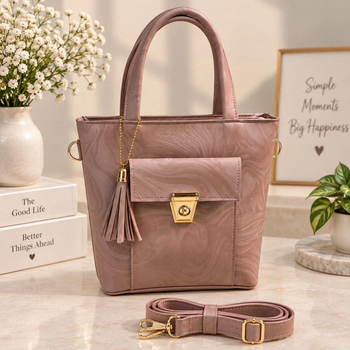 Women's Premium Marbled PU Leather Handbag