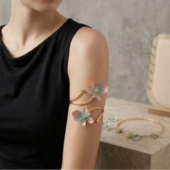 Stainless Steel pink and turquoise petals arm cuff - Each