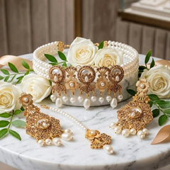 Elegant Gold Plated Pearl Choker Jewelry Set