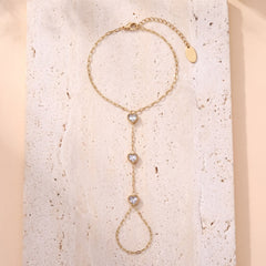 Stainless Steel three crystal-embellished heart charms Hand Chain
