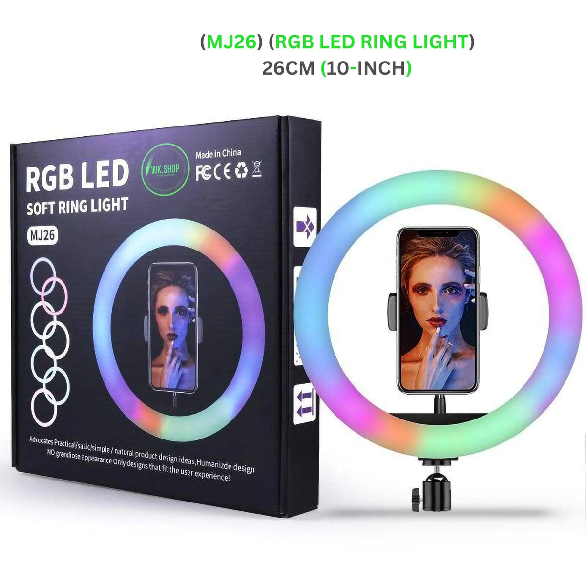 MJ26 10 Inch RGB Led Ring Light With PHONE HOLDER