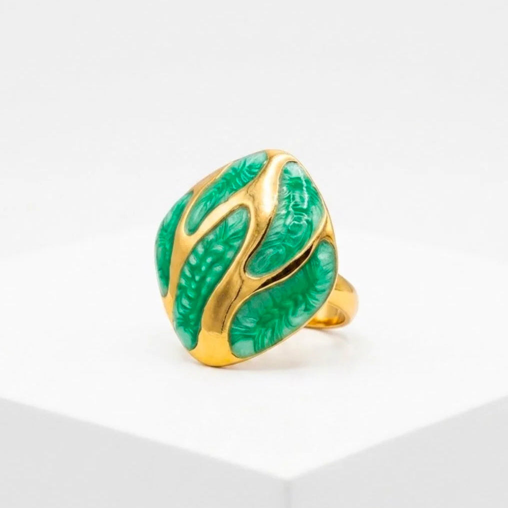 Gold Plated Enamel Abstract Statement Ring