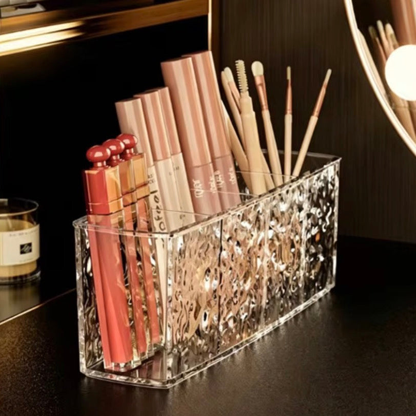 4 Grid Makeup Brush Pen Holder Multi Compartment Rippled Divided Storage Box