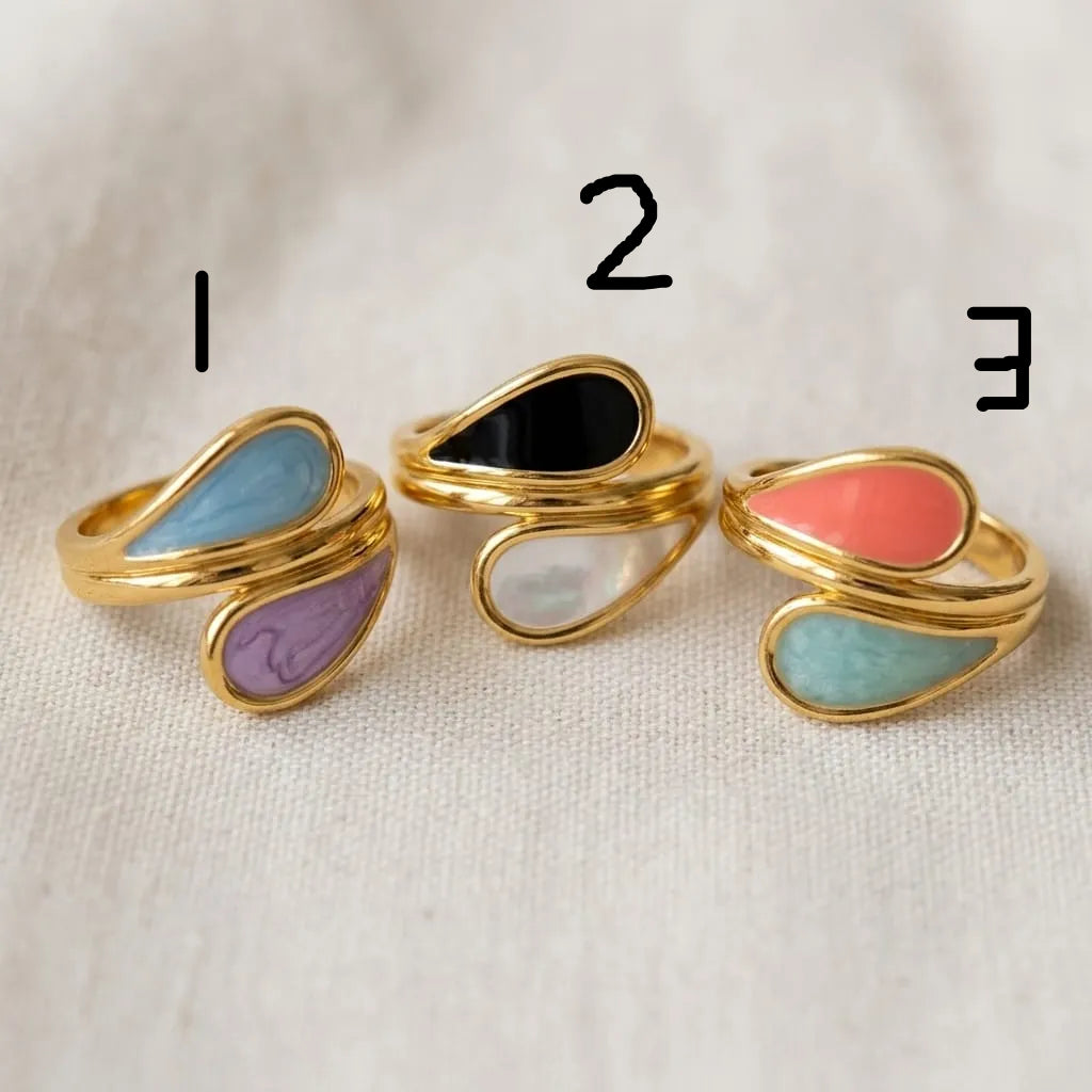 Gold Enamel Teardrop Adjustable Ring