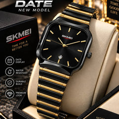SKMEI Date Square Stainless Steel Quartz Watch