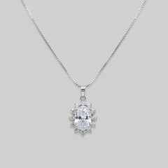 Oval Stone Crystal Halo Pendant Necklace - Each