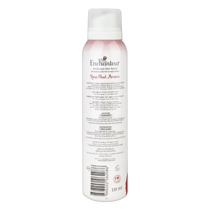 Enchanteur Rose Oud Amour Perfumed Deo Spray, 24 Hours Lasting, For Women - 150ml