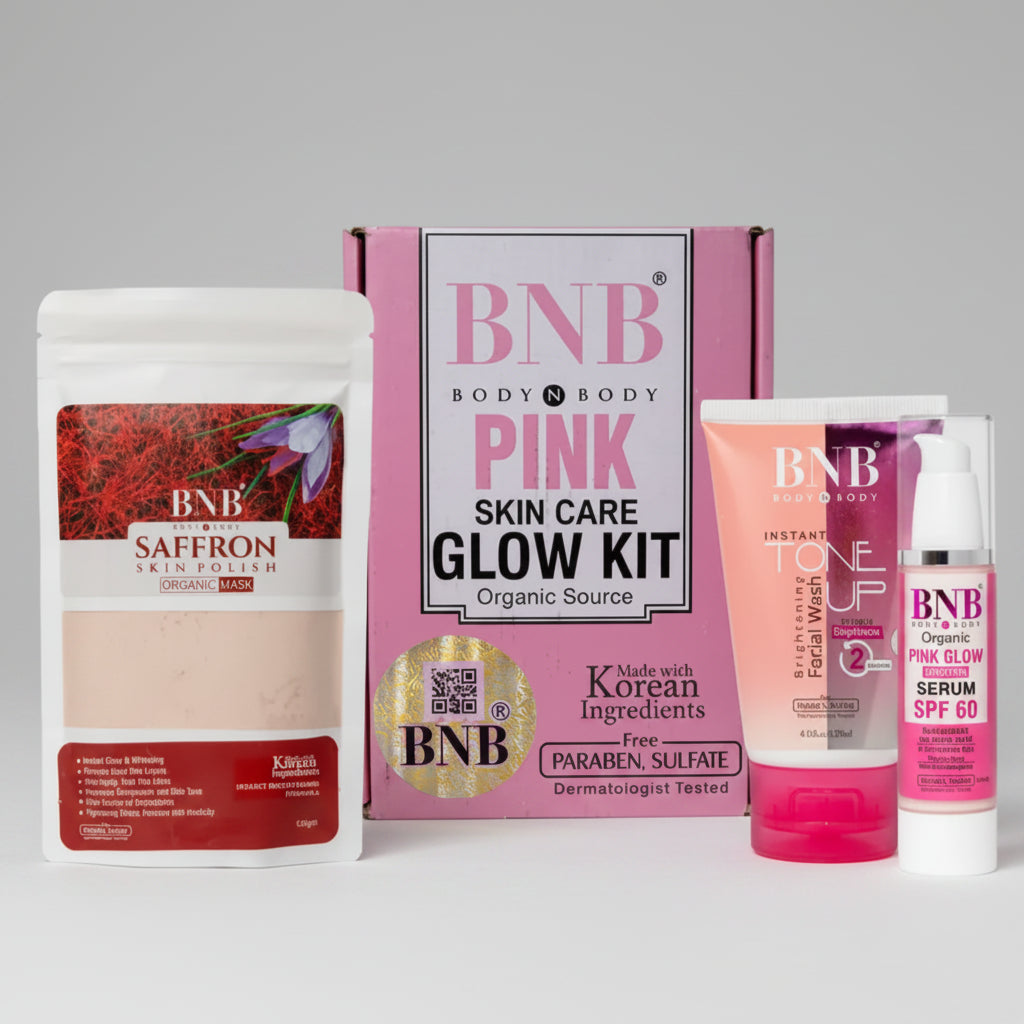 BNB Pink Glow Kit ( Toneup Facewash - 120ml + Saffron Mask - 120gm + Pink Glow Sunscreen Spf 60 - 50gm)