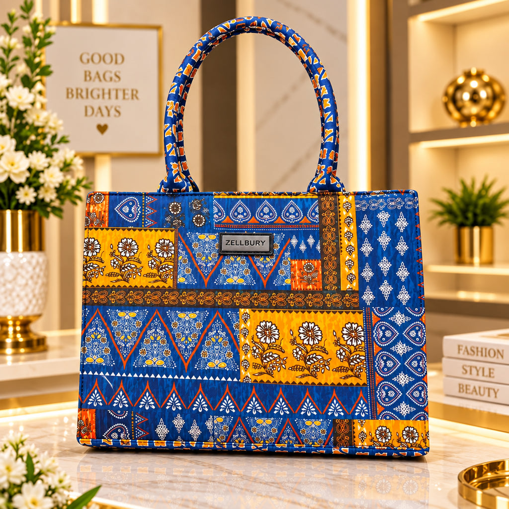 Zellbury Womens Ethnic Printed Canvas Tote Bag