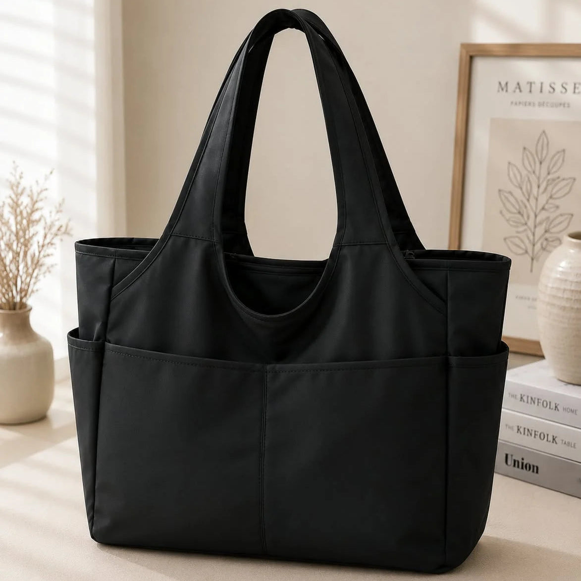 Water Resistant Multi Pocket Nylon Shoulder Tote Bag
