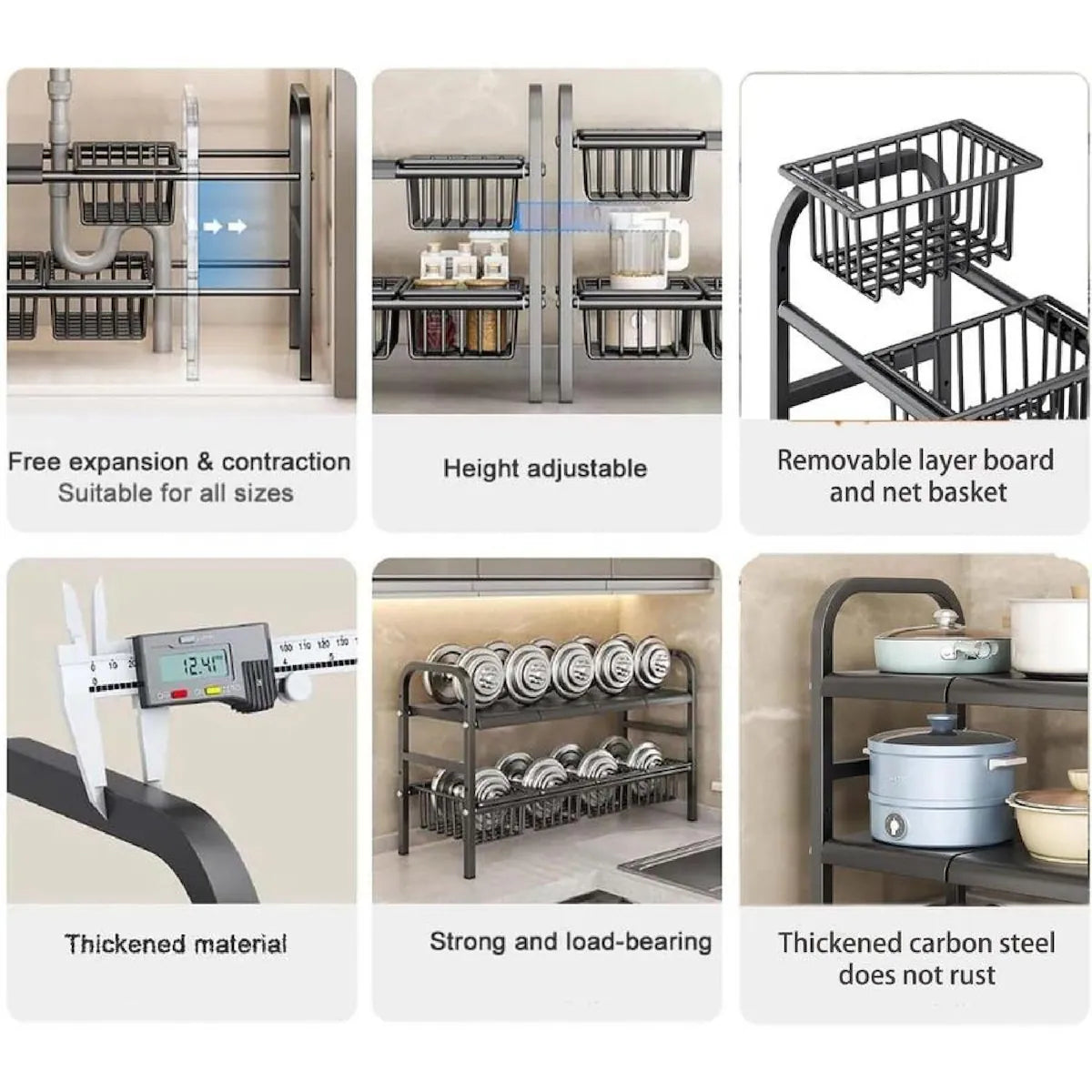 Extendable Under Sink Storage Rack with Baskets