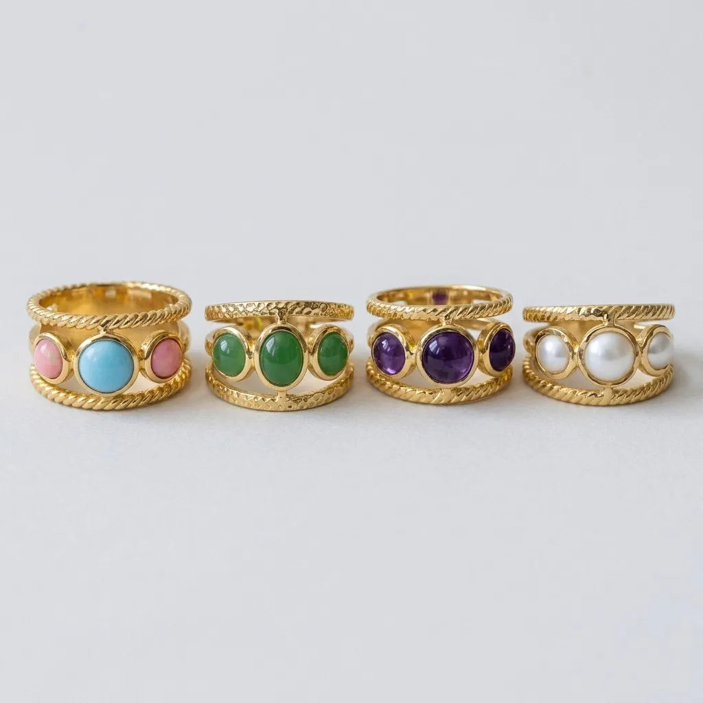 Golden Three Stone Band Ring